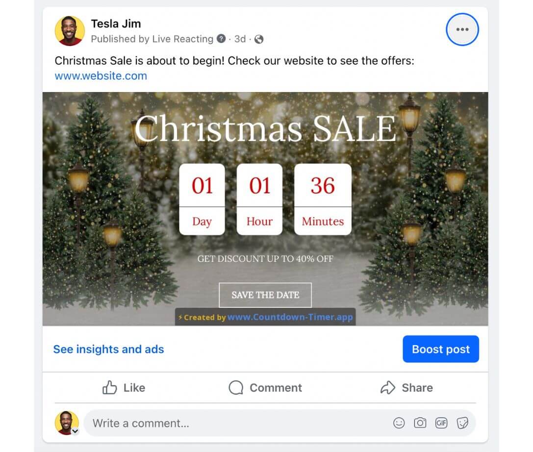 Example of Facebook Countdown posted via Countdown Timer App