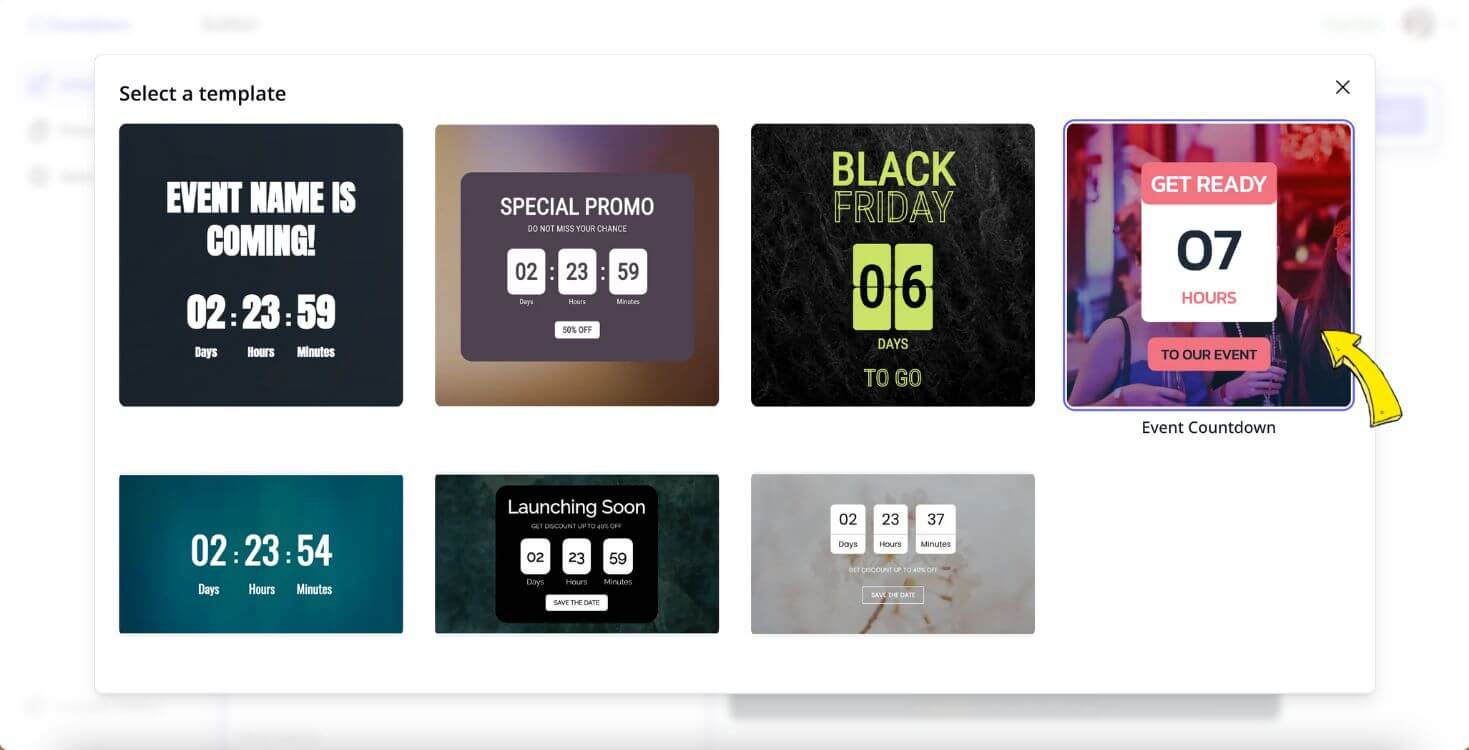 Selection of Black Friday countdown templates available on the Countdown Timer App.