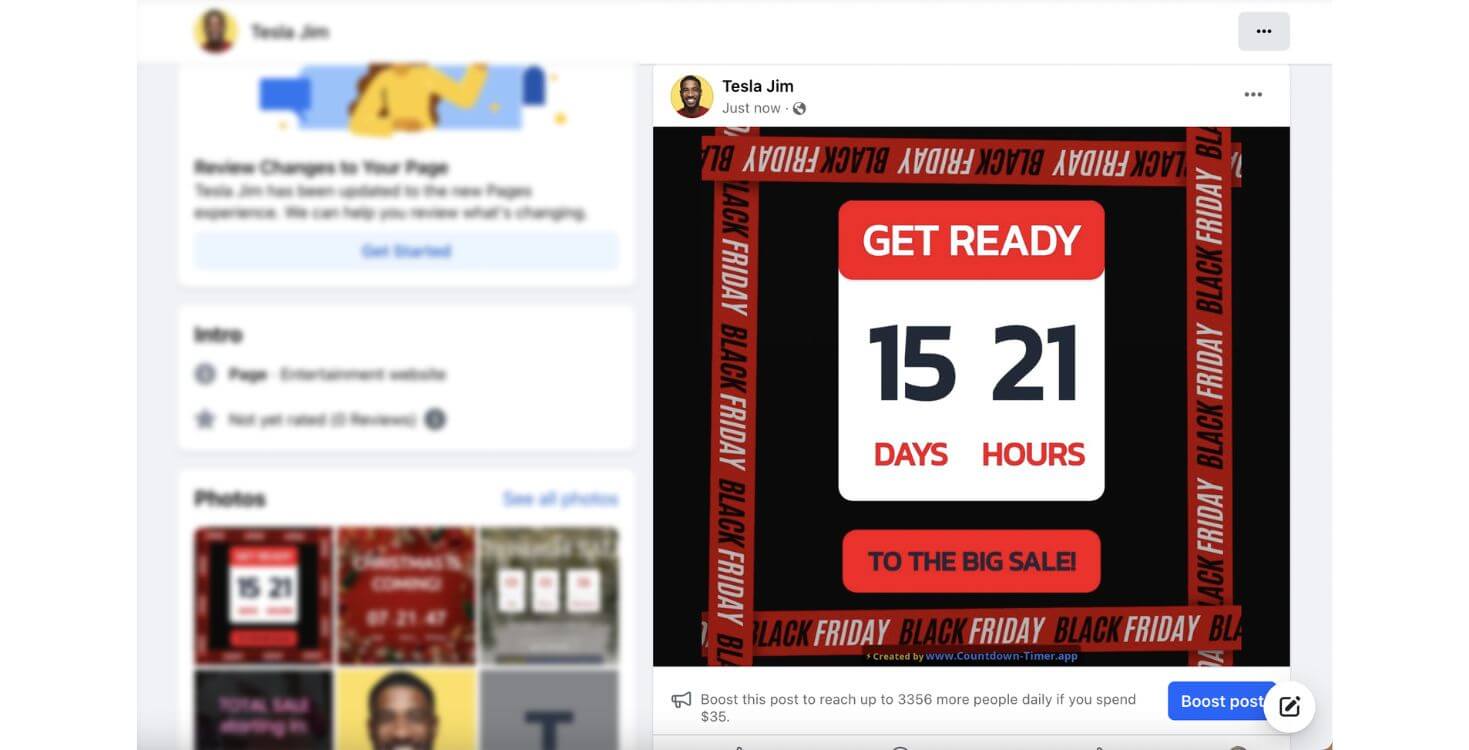 Preview of the Black Friday countdown as it appears on a Facebook page.