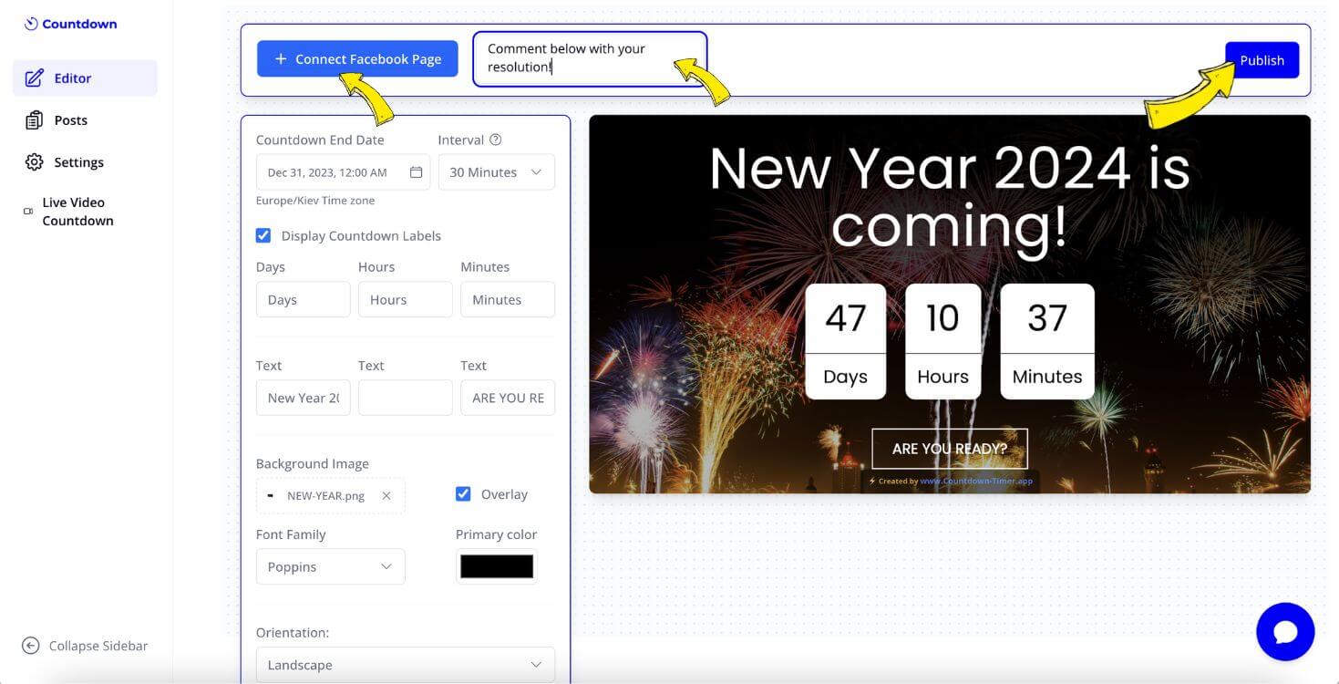 New Years countdown posted on Facebook page